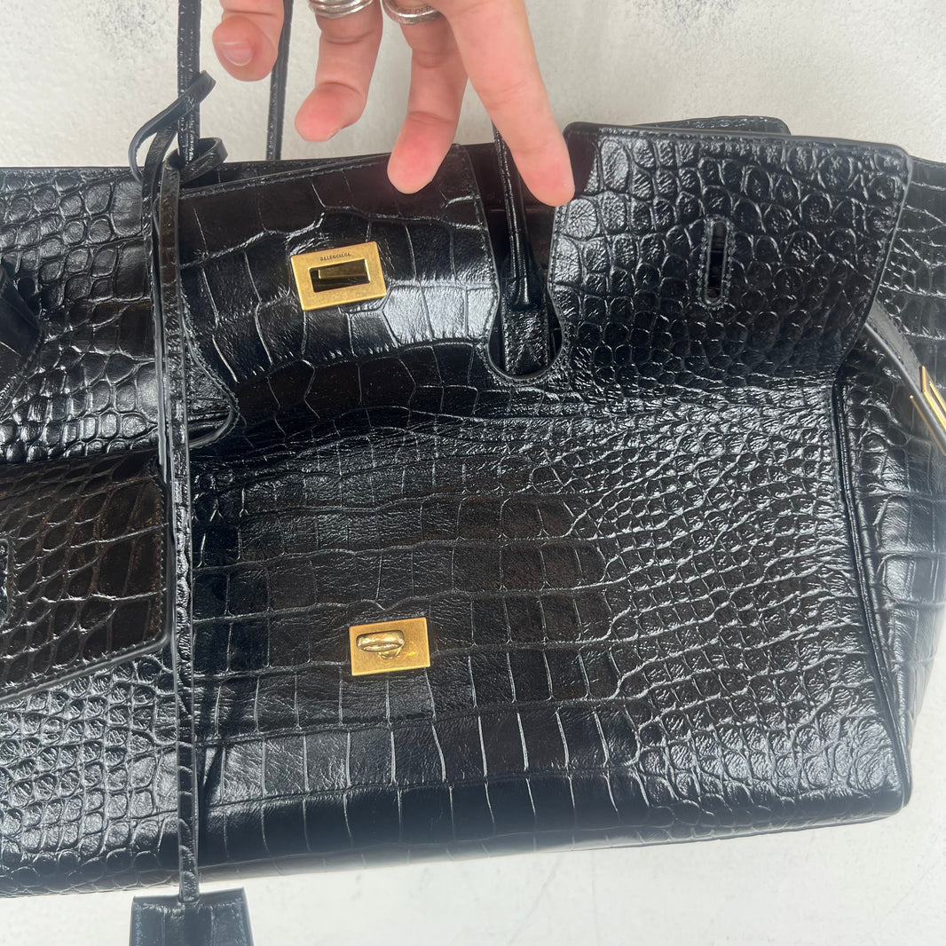 Balenciaga Medium Croc-Embossed Bel-Air Bag