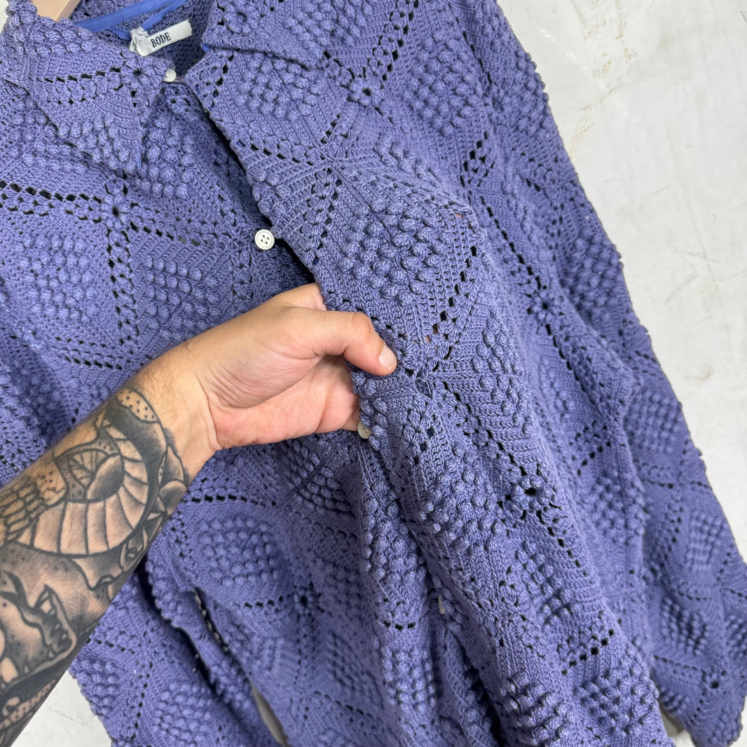 Bode Purple Crochet Shirt