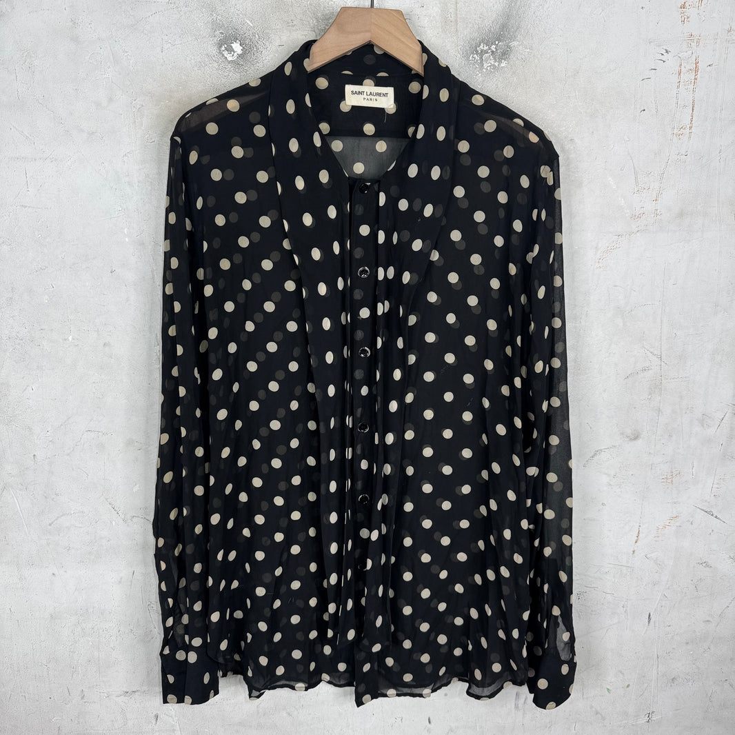 Saint Laurent Silk Dotted Scarfed Button Shirt