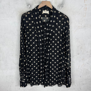 Saint Laurent Silk Dotted Scarfed Button Shirt