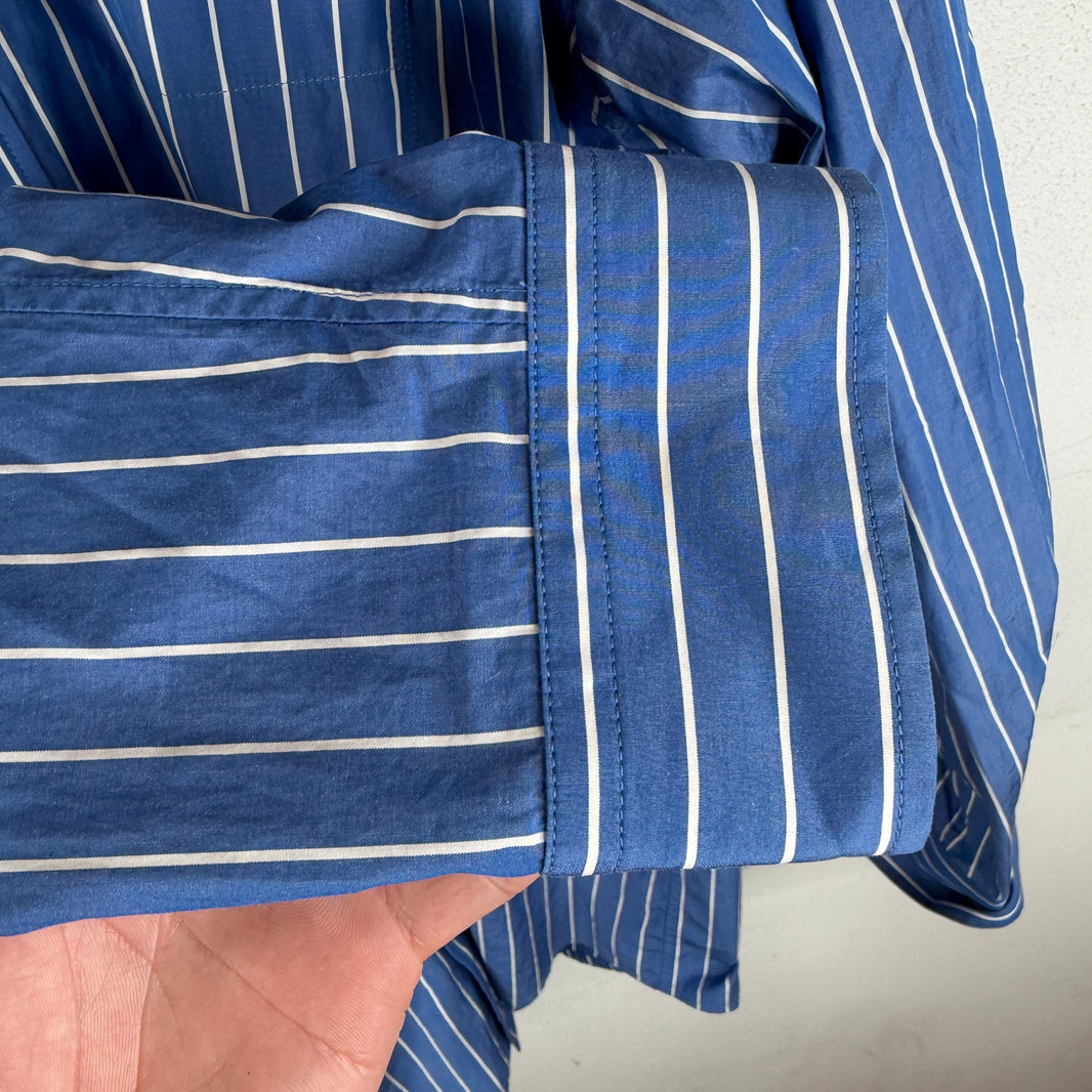 Balenciaga Blue Back Logo Striped Button Up Shirt