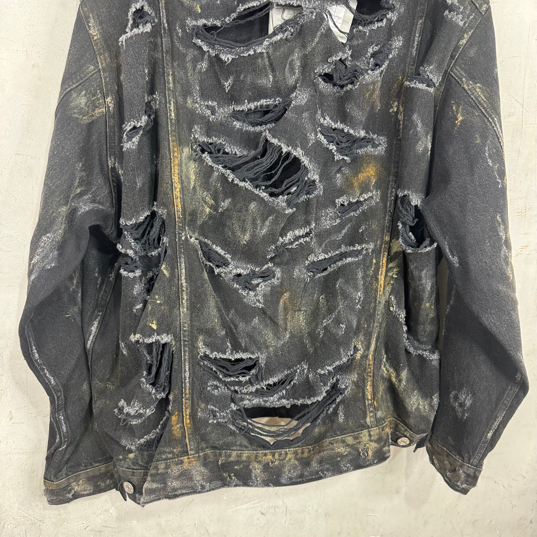 Balenciaga Distressed Mud Denim Jacket