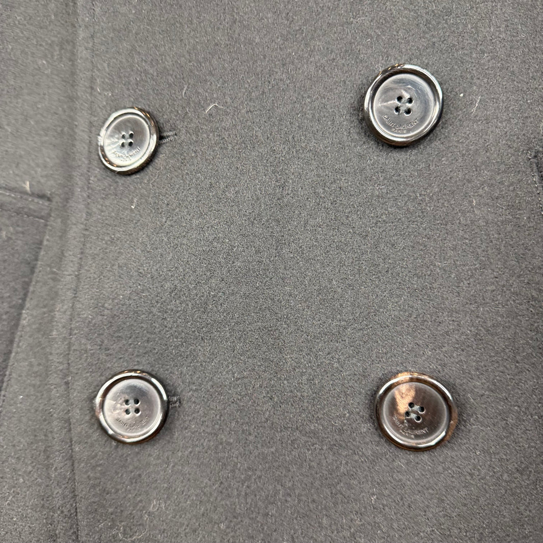 Saint Laurent Velvet Collar Wool Double Breasted Coat