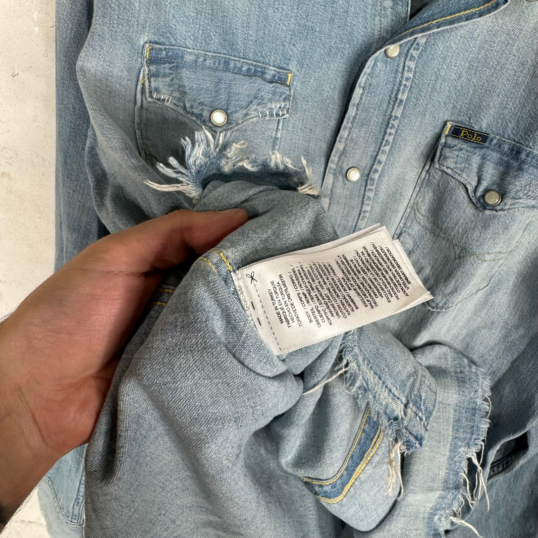 Ralph Lauren Lightwash Distressed Western Denim Shirt