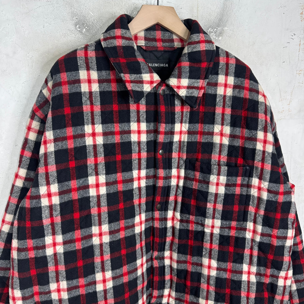 Balenciaga Plaid Heavy Quilted Snap Flannel