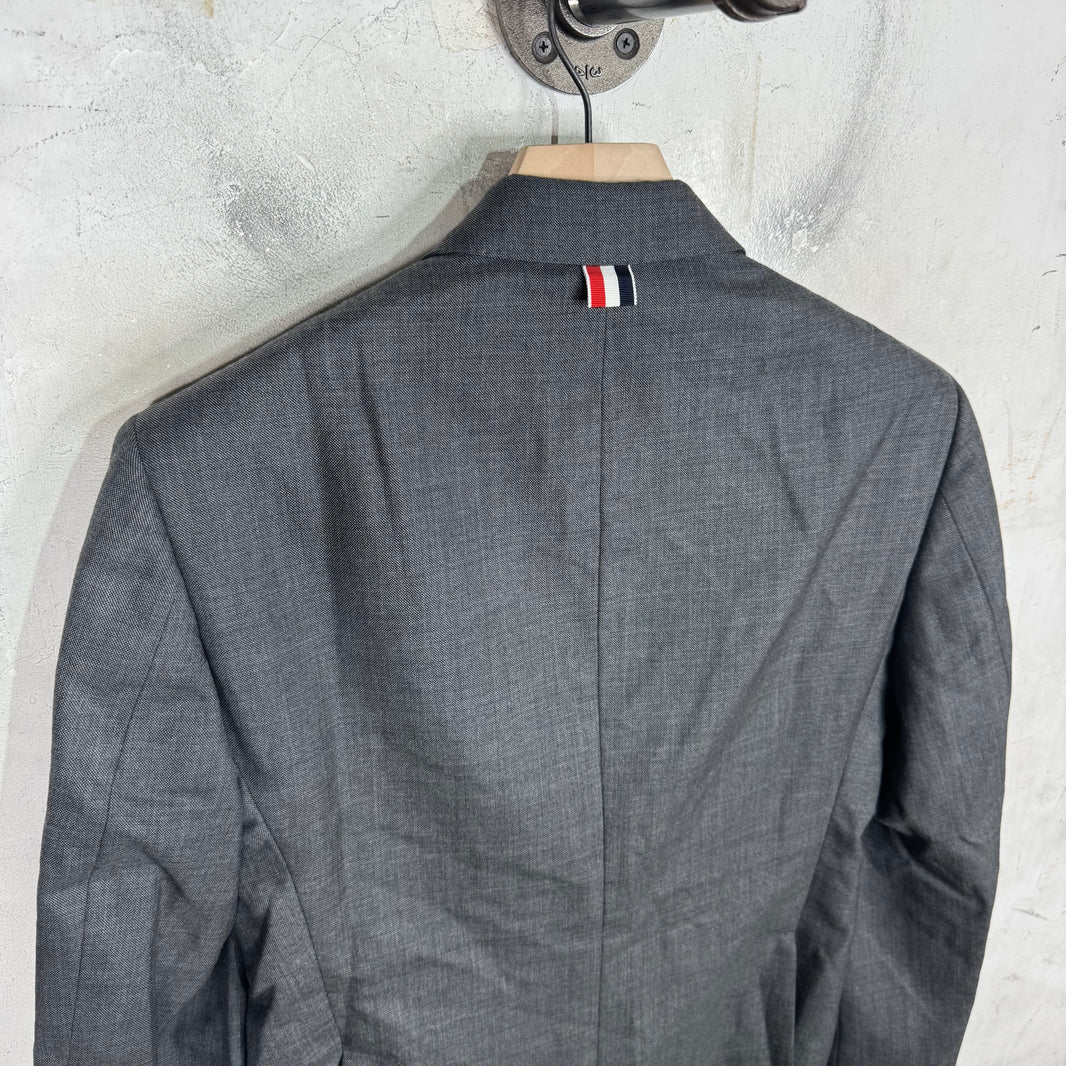 Thom Browne Dark Grey Striped Partial Lined Blazer