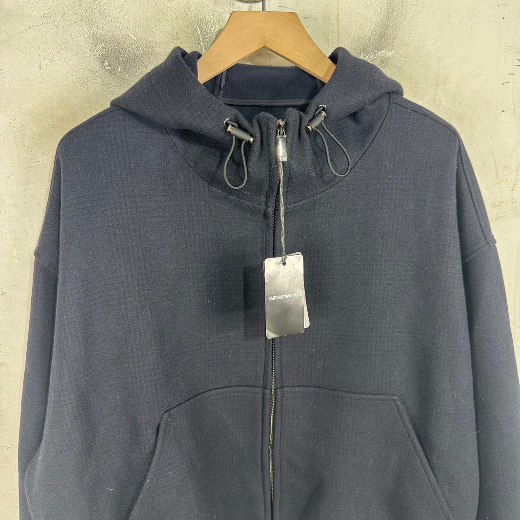 Armani Icon Oversized Cropped Wool Hooded Jacket