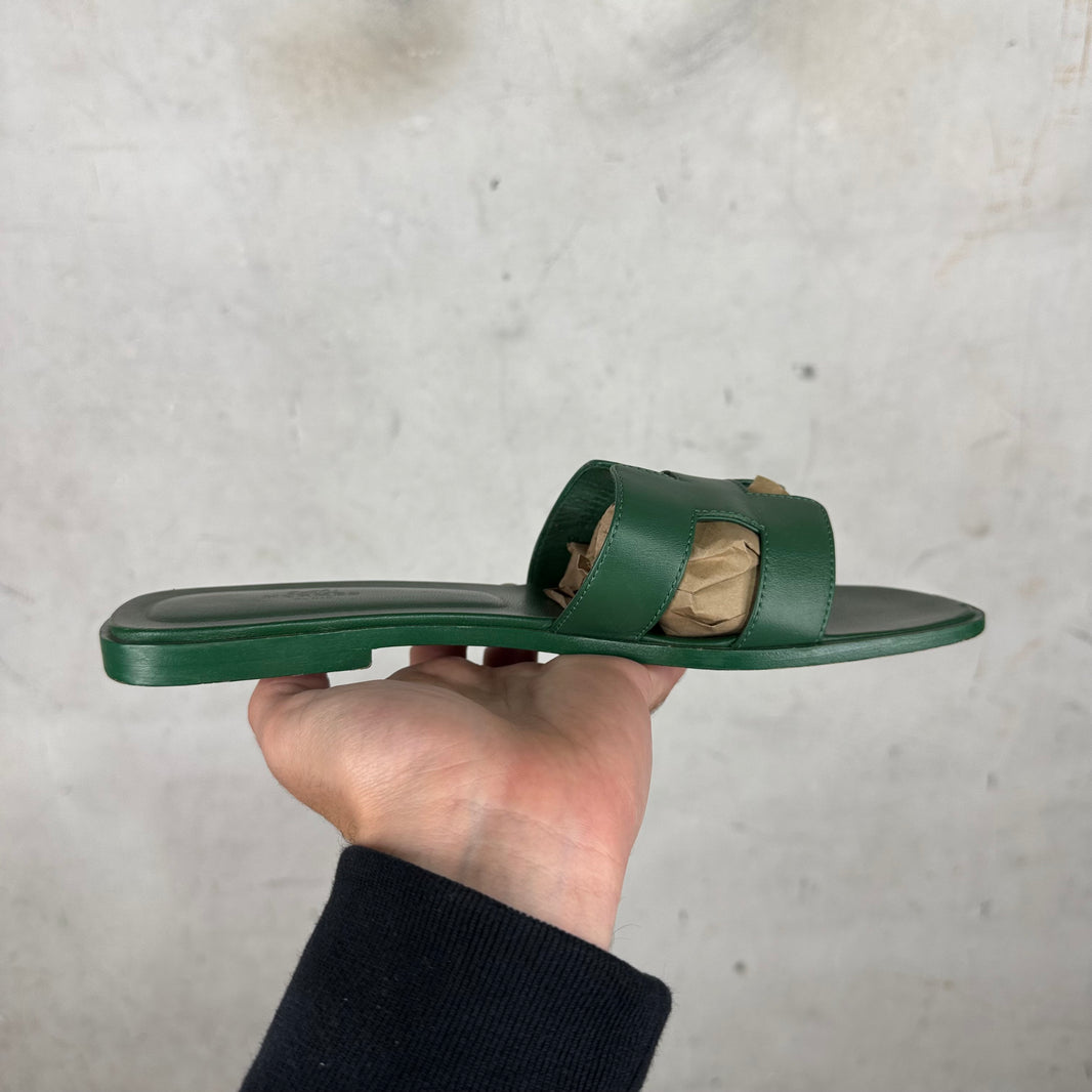 Hermes Green Oran Sandals