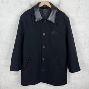 Balenciaga Leather Collared Wool Jacket
