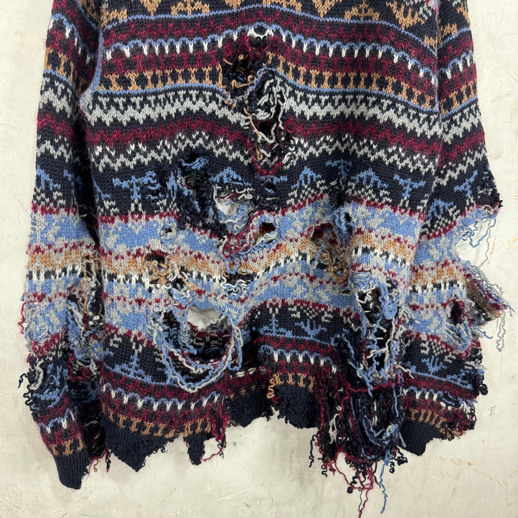 Balenciaga Sample Distressed Patterned Knit Sweater