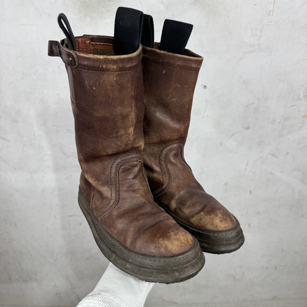 Rick Owens Brown Leather Pull Boots