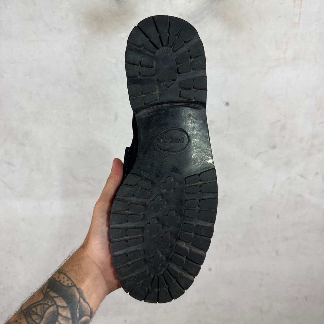 Gucci Black Suede Lug Sole Loafer