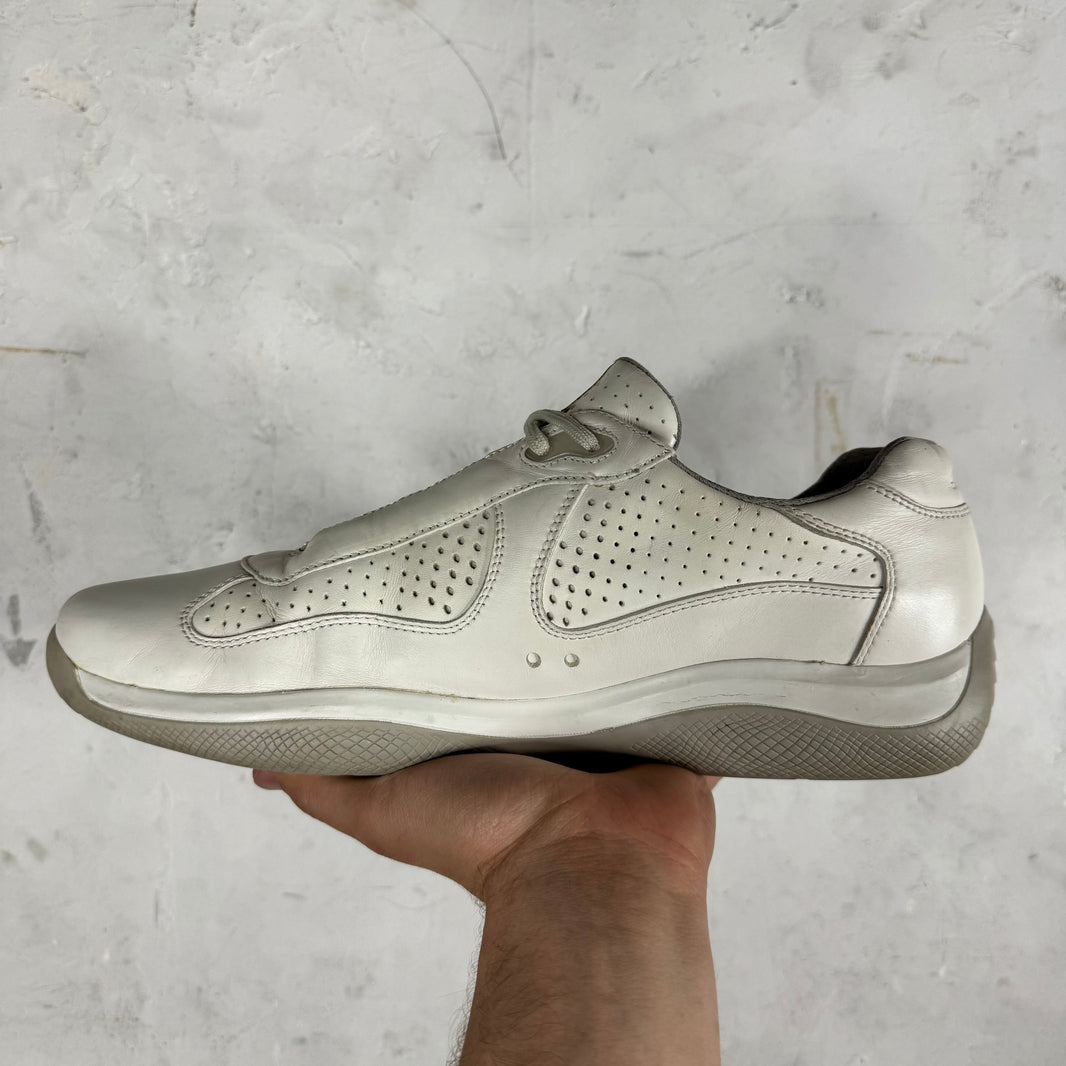 Prada White Perforated Leather Americas Cup