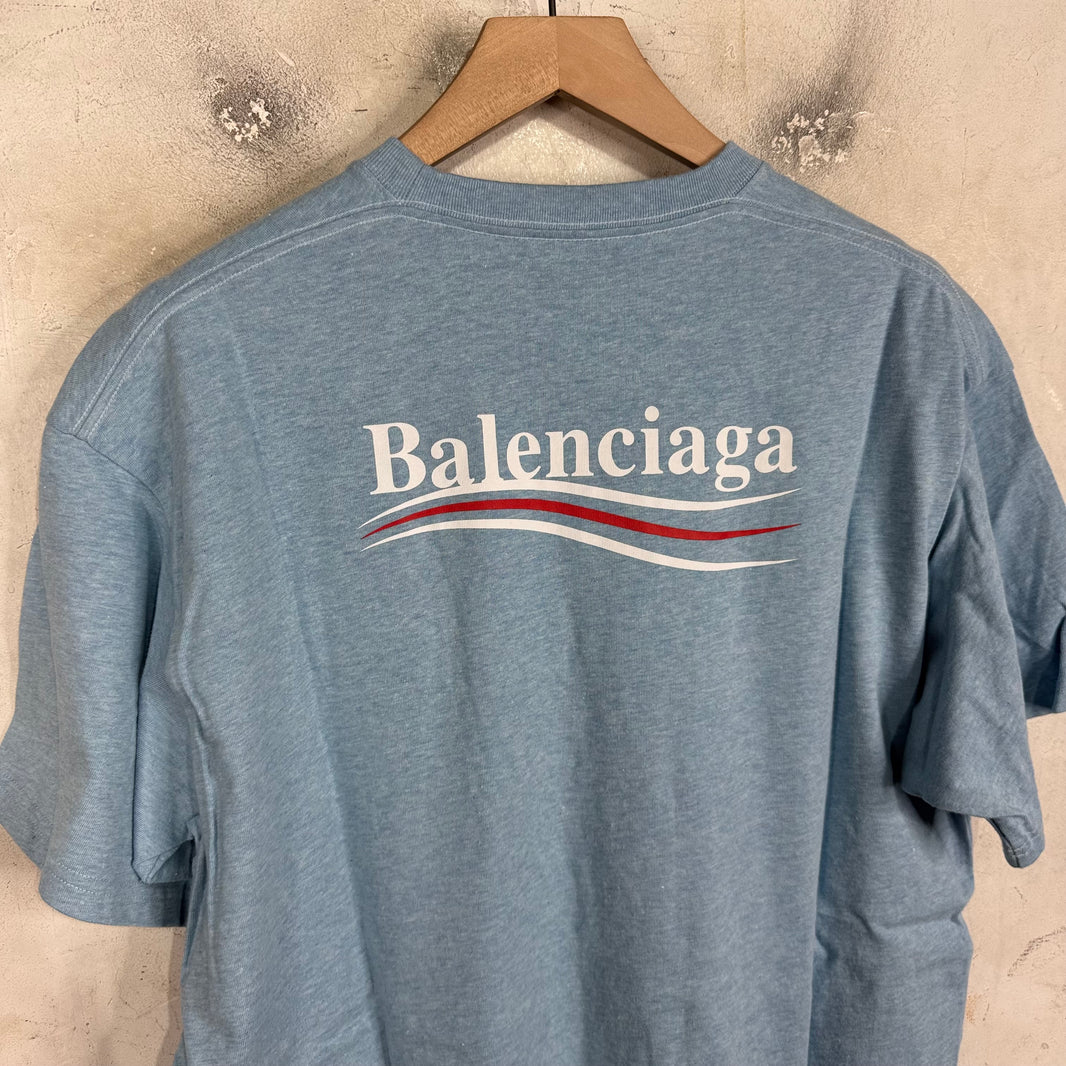 Balenciaga Heather Blue Printed Campaign T-Shirt
