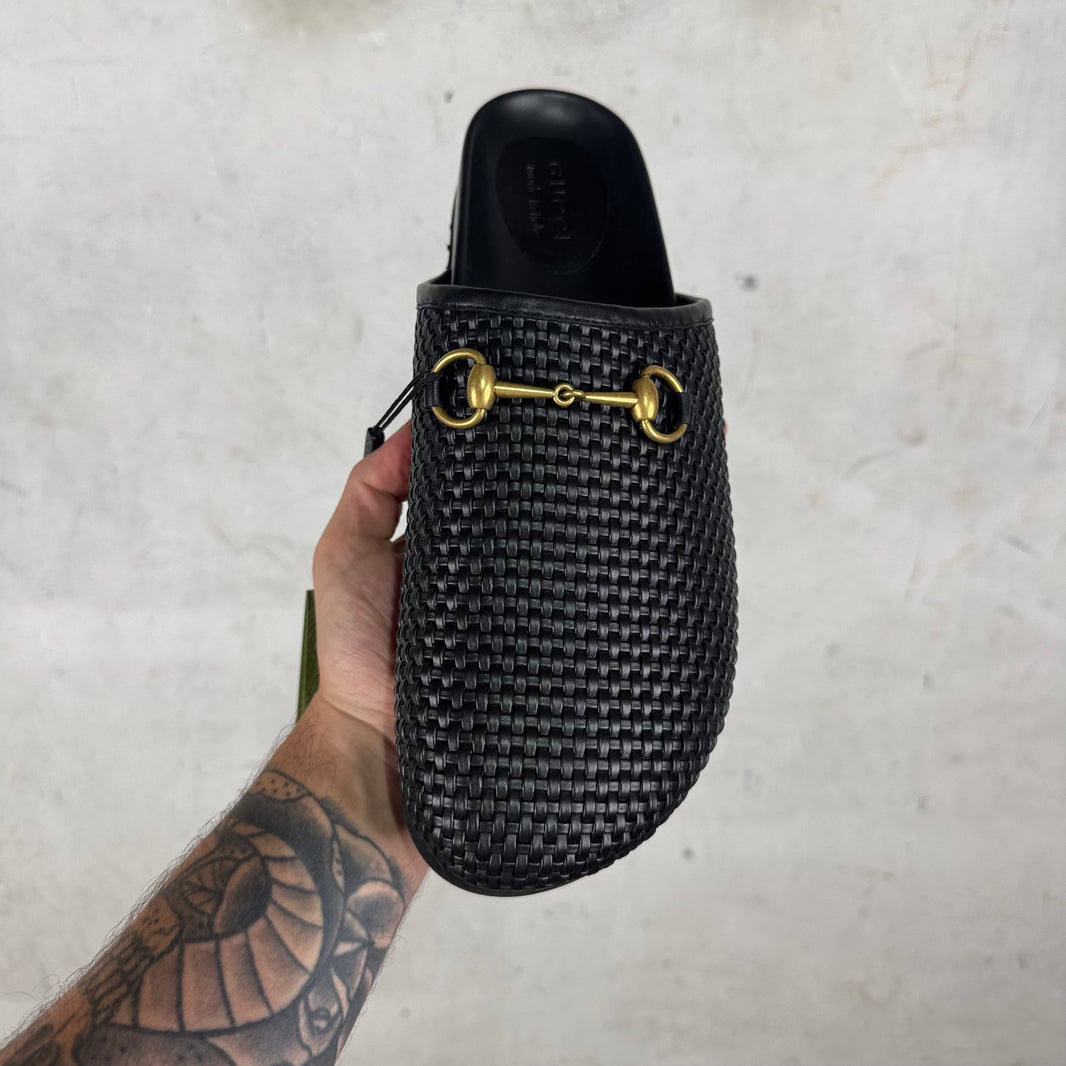 Gucci Woven Leather Horsebit Mules