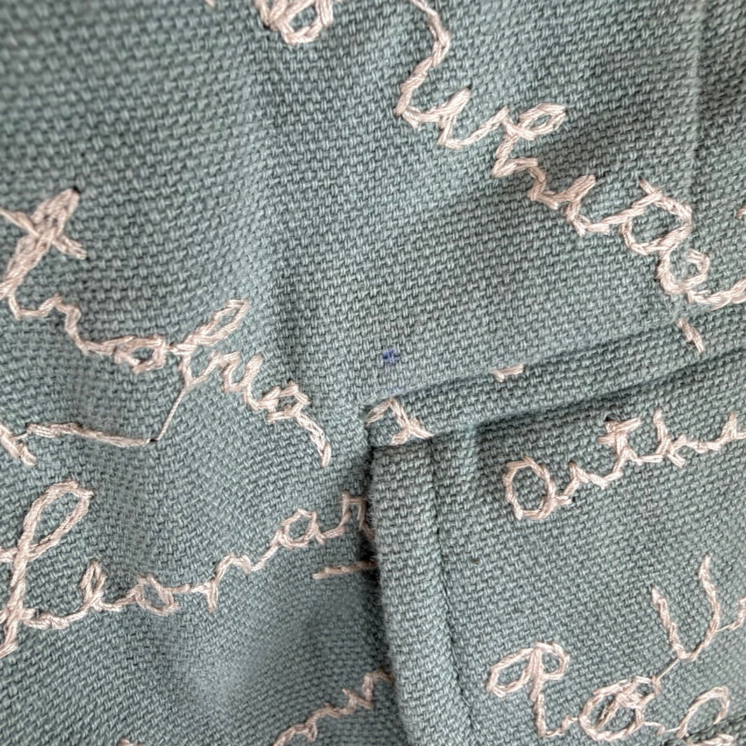Bode Green Text Chainstitch Trousers