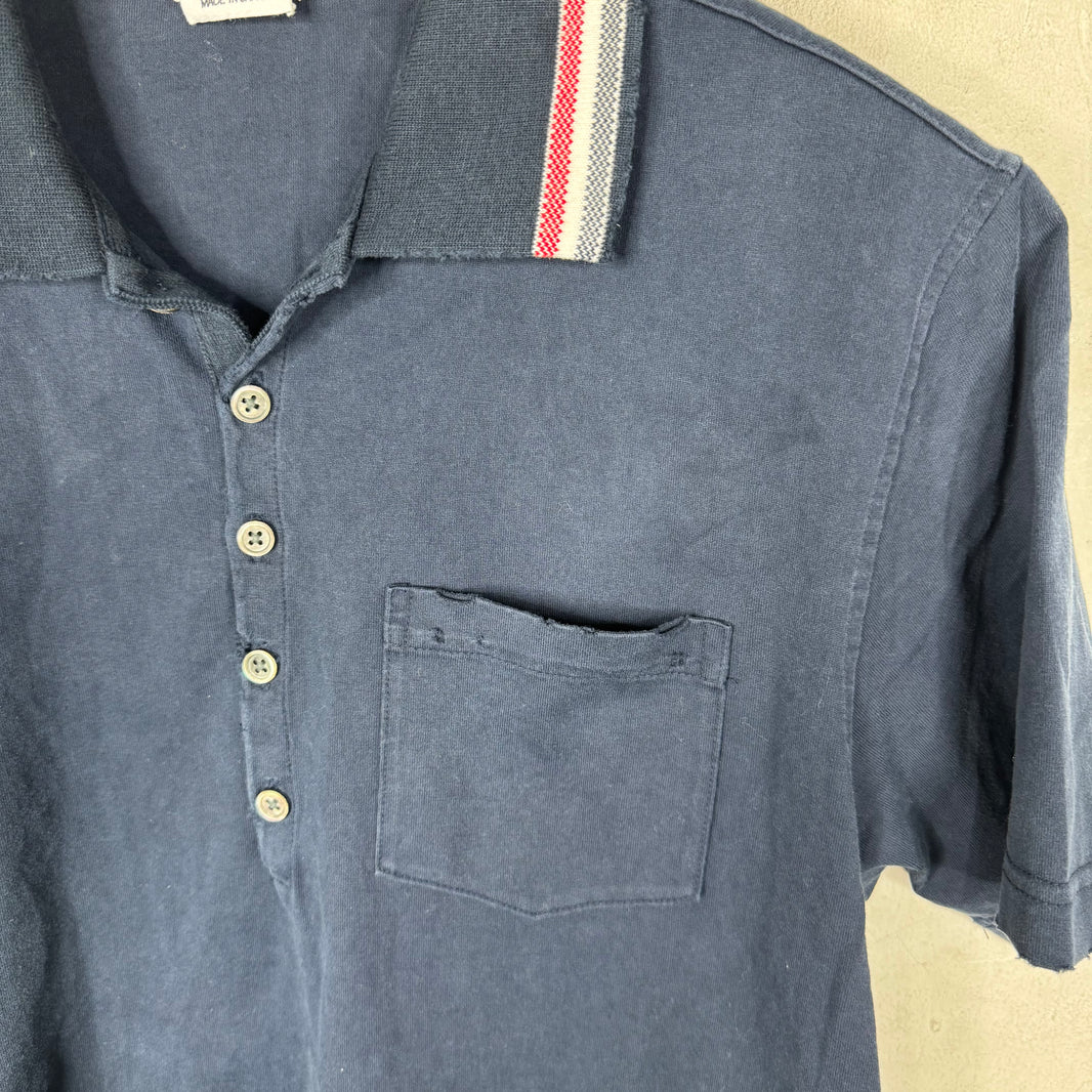 Thom Browne Navy Distressed Collar Striped Polo