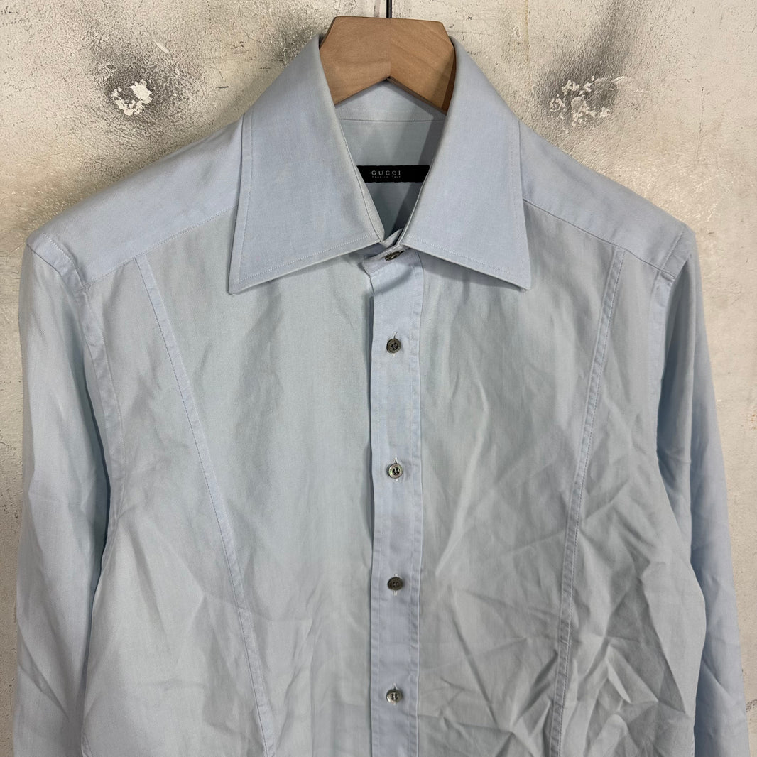 Gucci Tom Ford Curved Pannel Blue LS Shirt