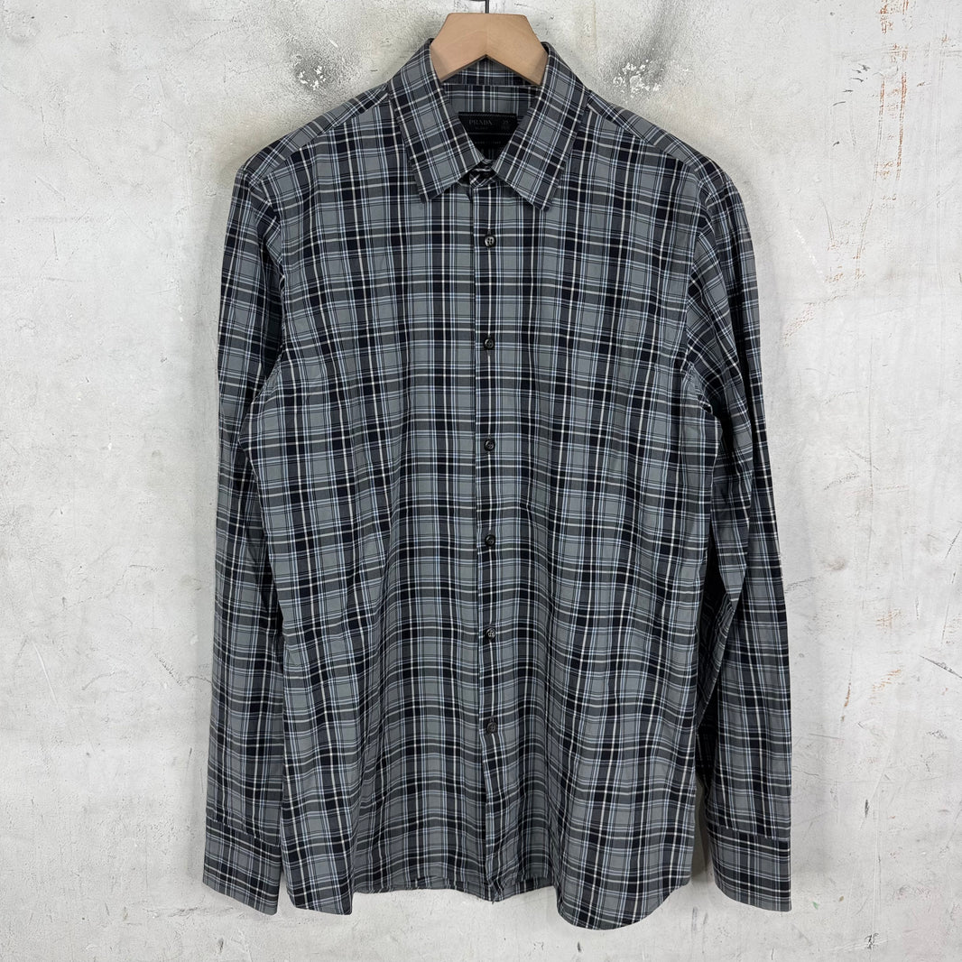 Prada Checkered Plaid Dress Shirt