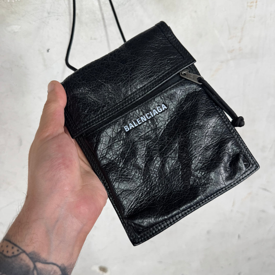 Balenciaga Leather Logo Side Pouched Messenger