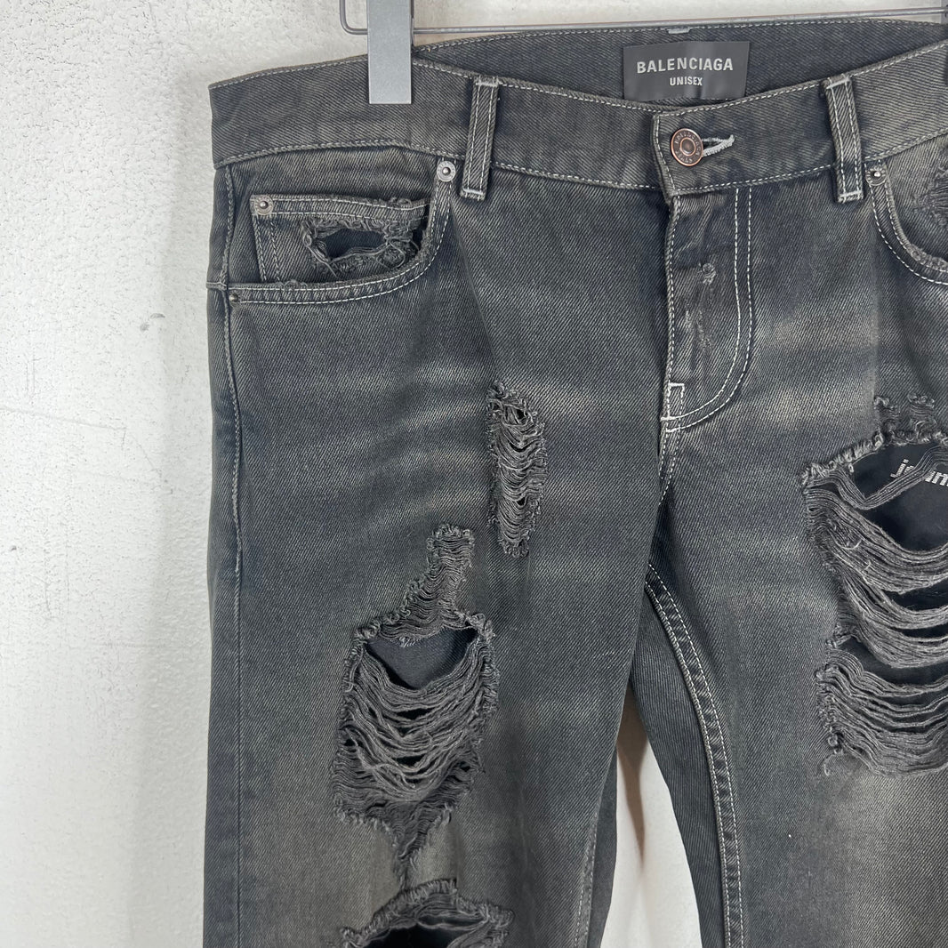 Balenciaga Distressed Black Straight Leg Jeans