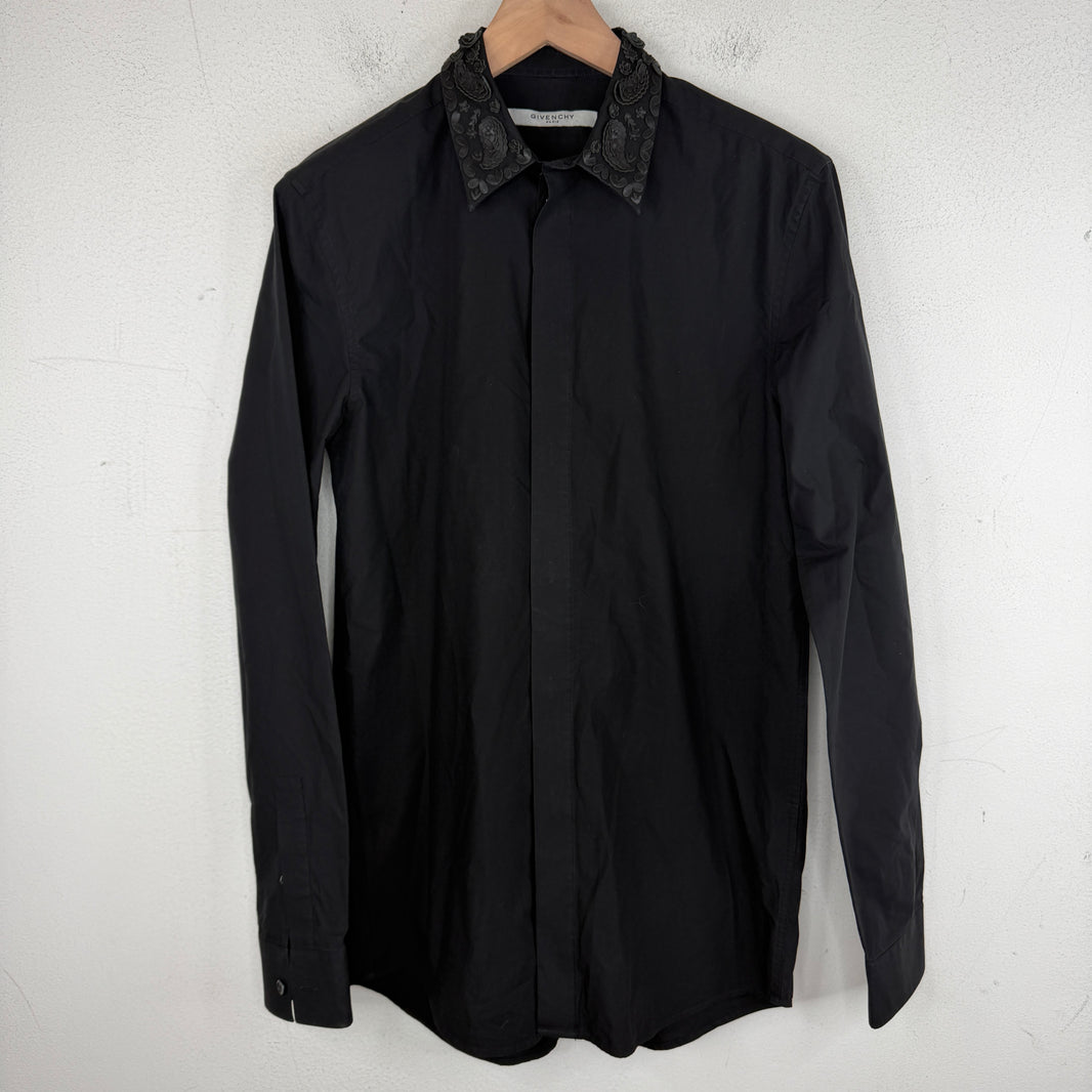 Givenchy Leather Floral Button Up Shirt