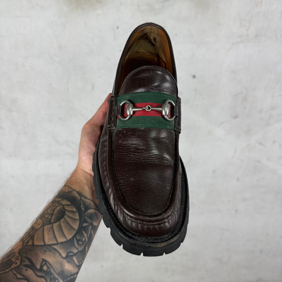 Gucci Platformed Brown Horsebit Loafers