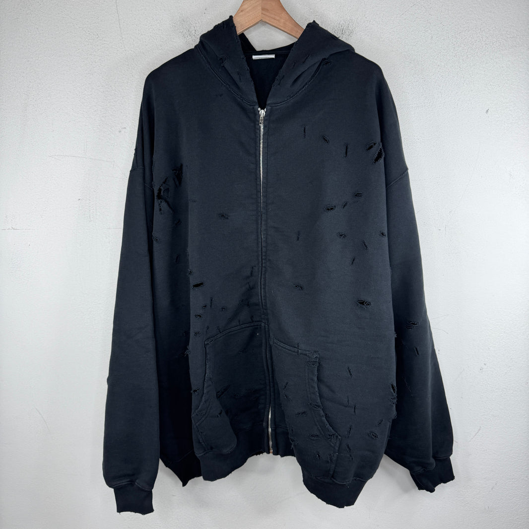 Vetements Plain Distressed Zip Hoodie