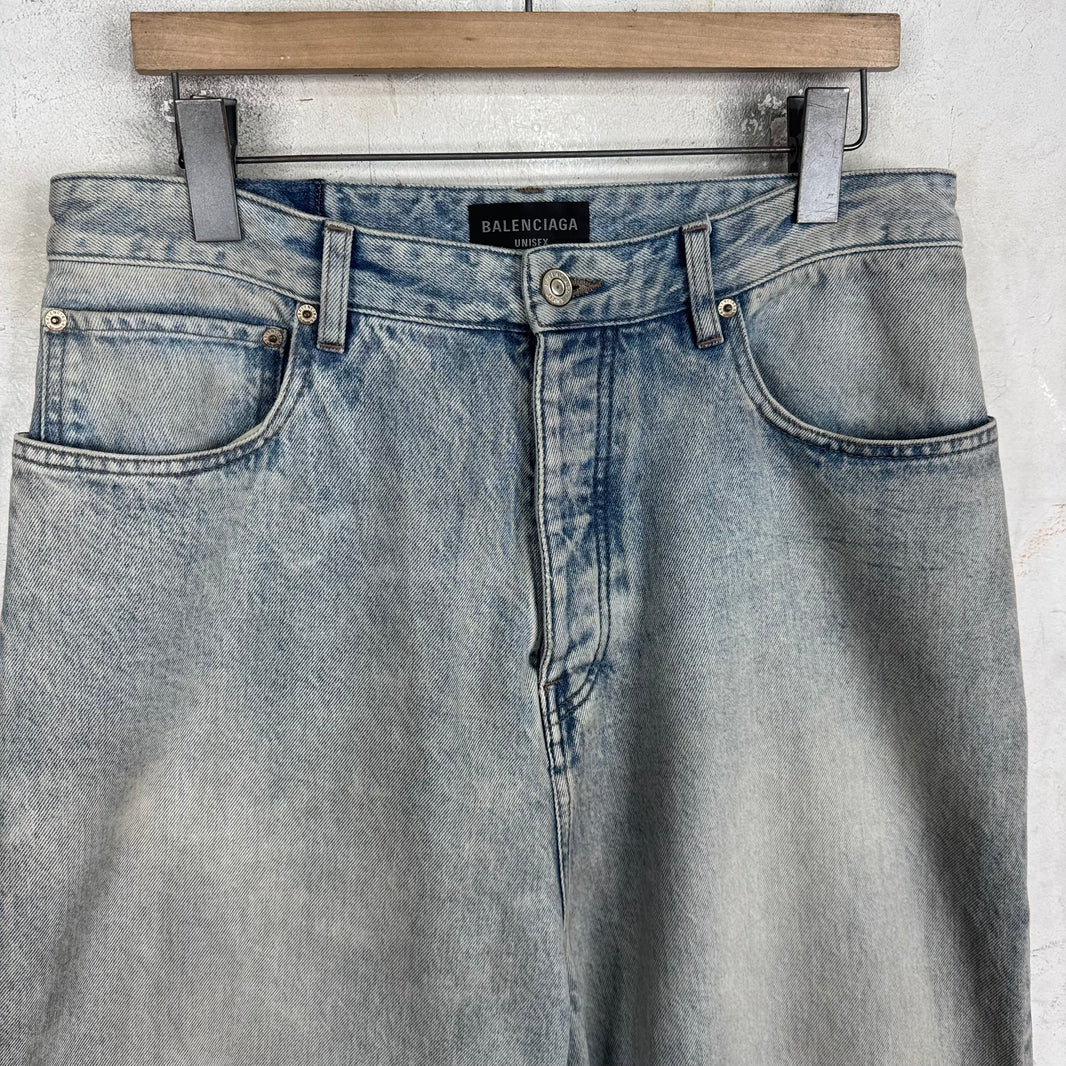 Balenciaga Lightwash Baggy Distressed Hem Jeans