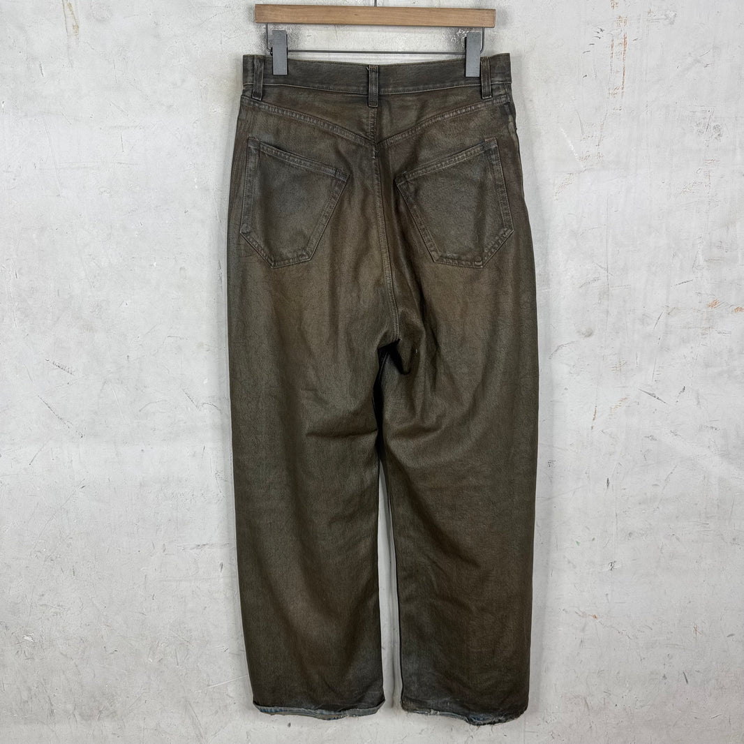 Acne Studios Olive Waxed Wide Leg Jeans
