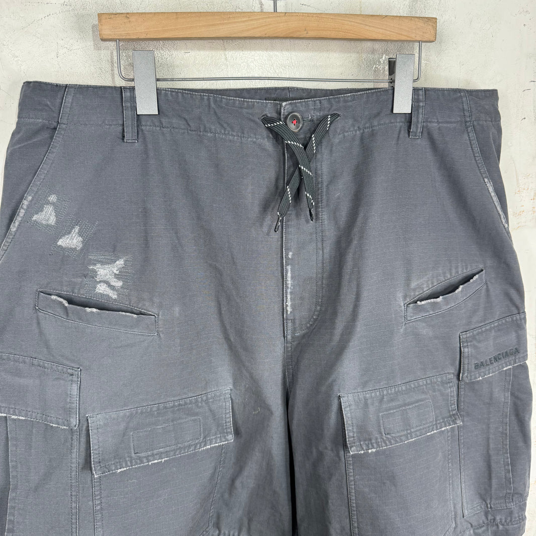 Balenciaga Grey Distressed Ripstop Convertible Cargos