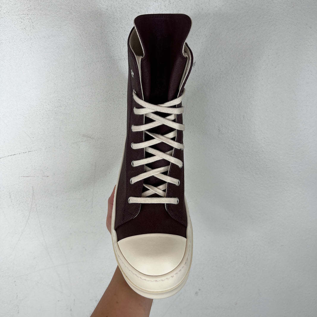 DRKSHDW Burgundy Waxed Ramone High Sneakers