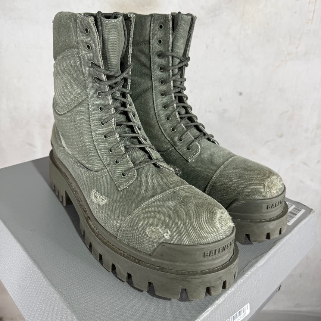 Balenciaga Khaki Distressed Strike Boots