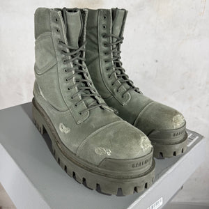 Balenciaga Khaki Distressed Strike Boots