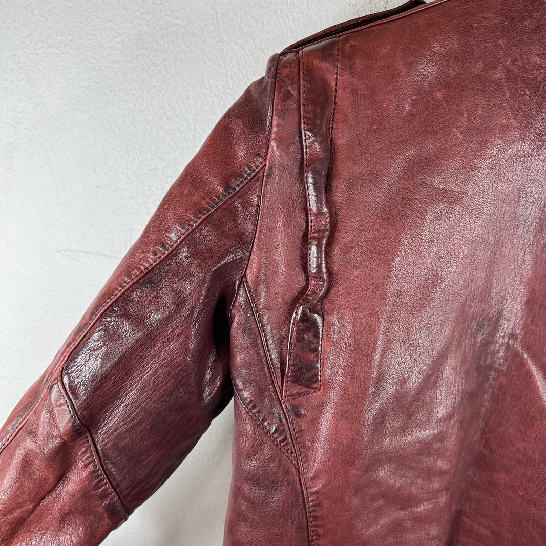 Balmain Lambskin Burgundy Perfecto Jacket