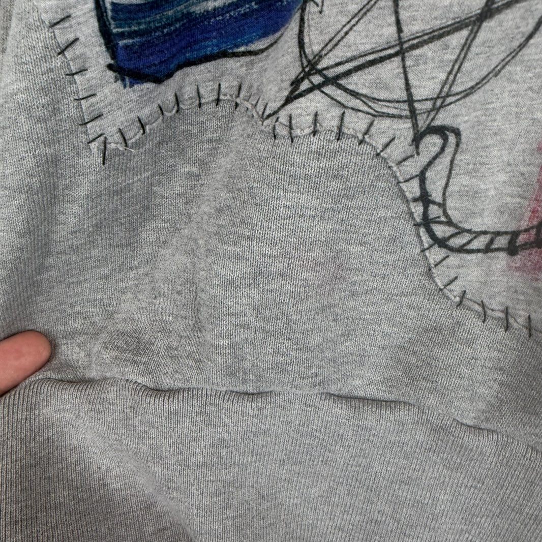 Balmain Gray Patchwork Graffiti Zip Up Hoodie