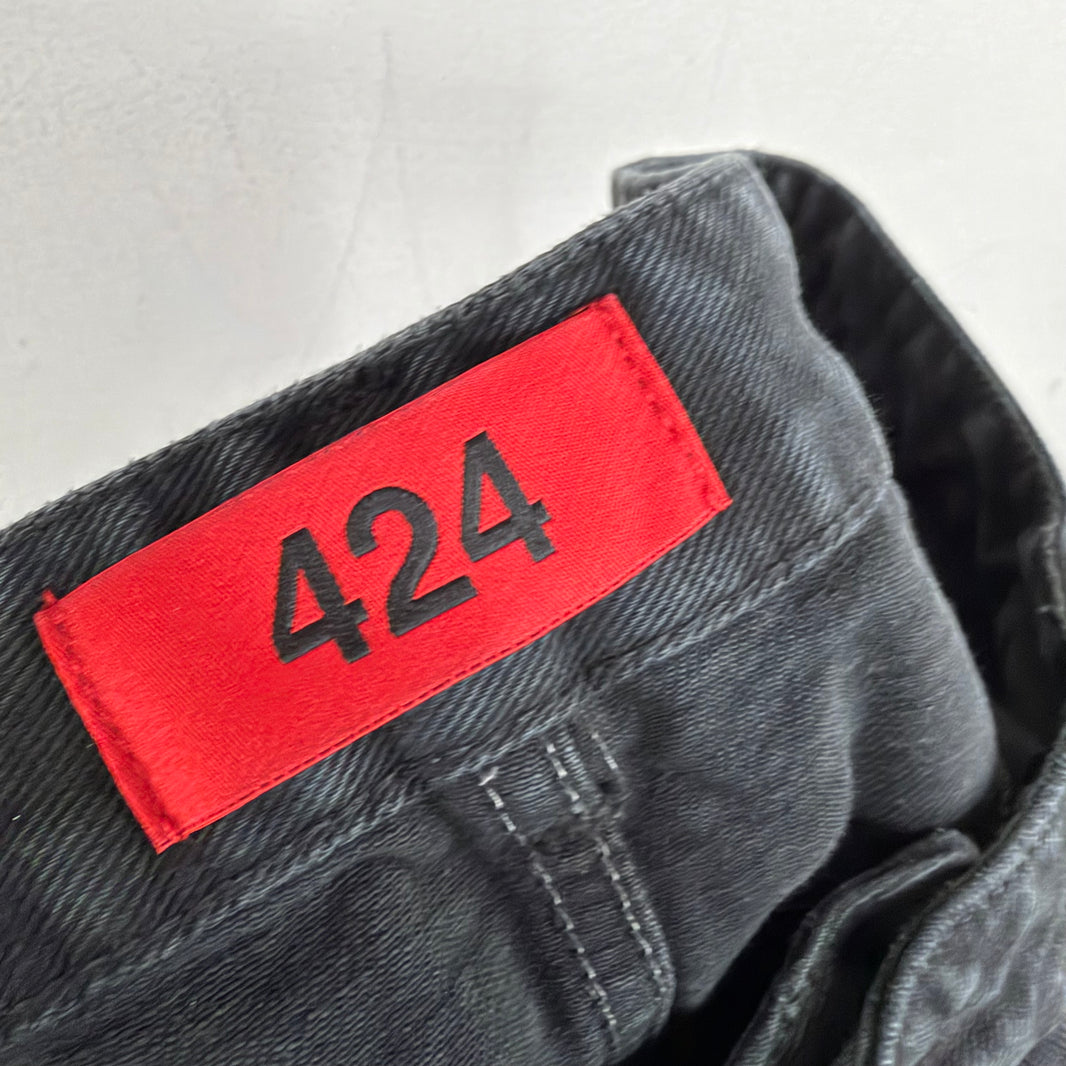424 Black Denim Long Shorts
