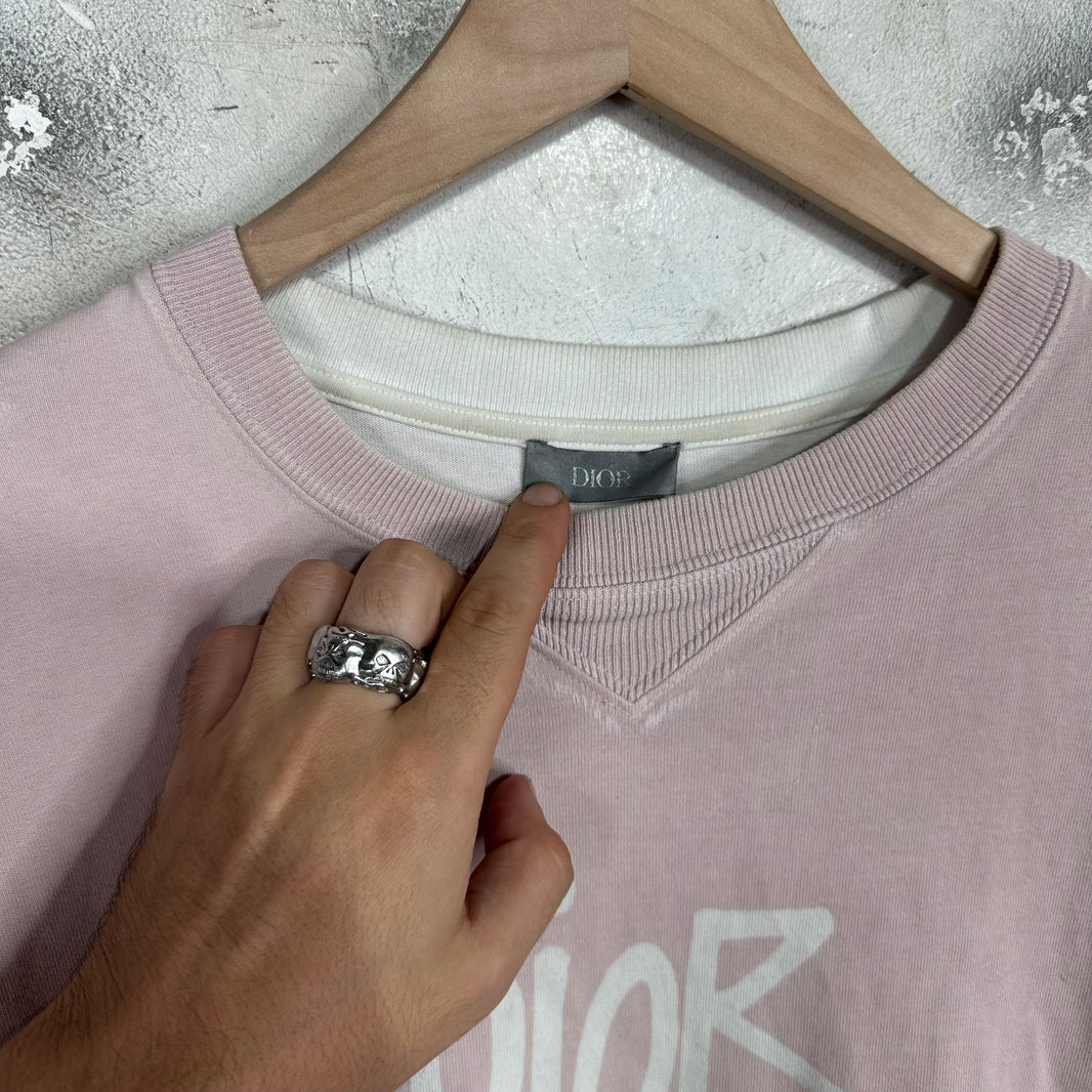 Dior Pink Shawn Stussy Logo T-Shirt