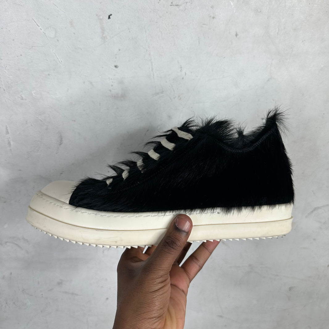 Rick Owens Black Furry Low Ramones Sneakers