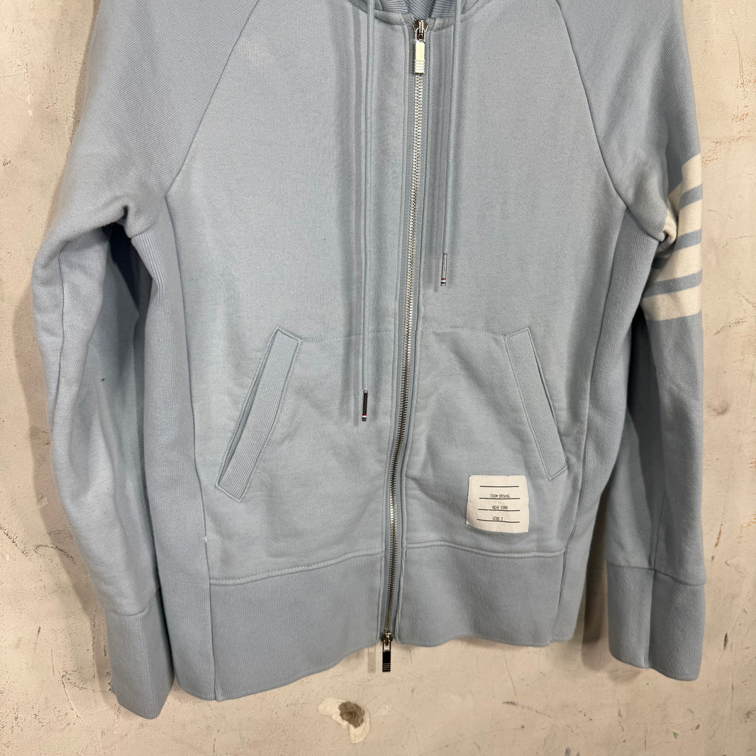 Thom Browne Blue Striped Zip Hoodie