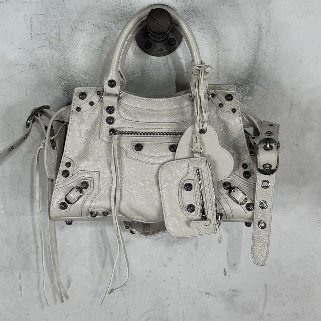 Balenciaga White Lambskin City Bag