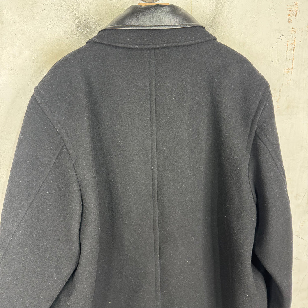 Balenciaga Leather Collared Wool Jacket