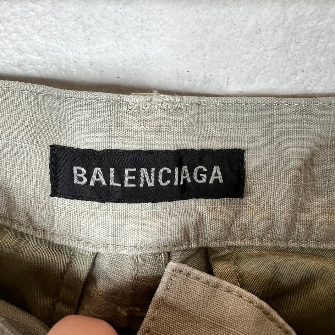 Balenciaga Beige Cropped Cargo Ripstop Long Shorts