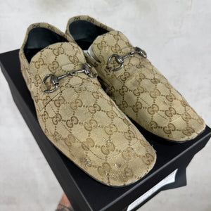 Gucci Monogram Distressed Raggazo Mules