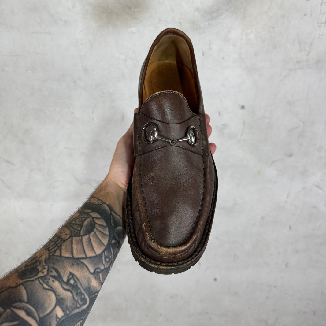 Gucci Brown Horsebit Lug Loafer