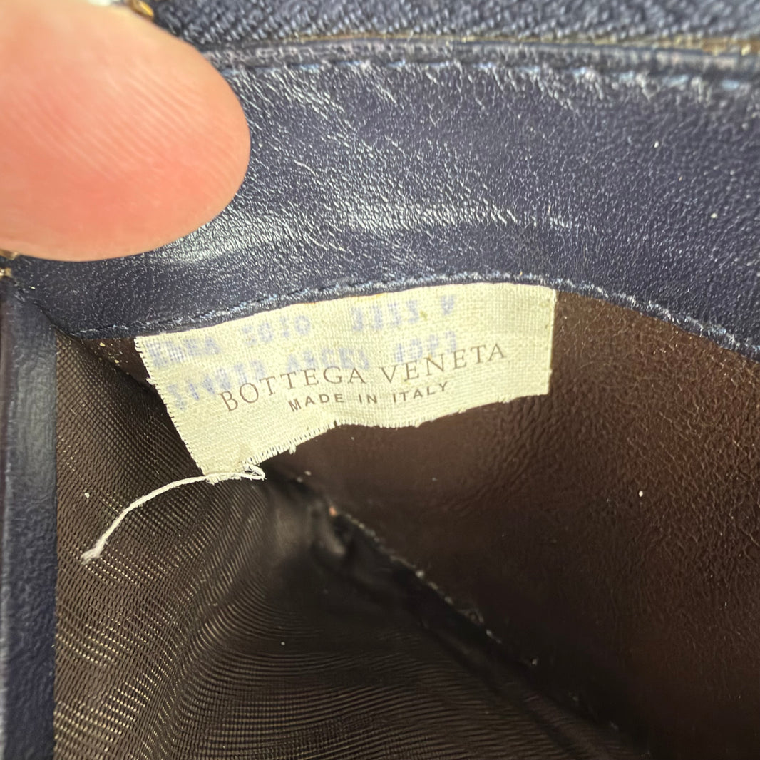 Bottega Veneta Navy Pebbled Leather Long Wallet