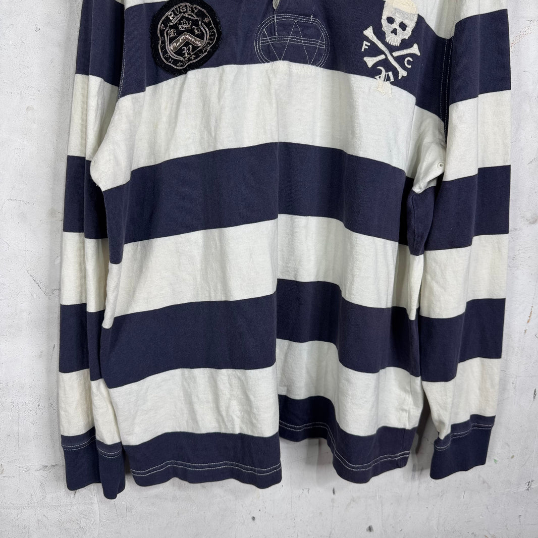 Ralph Lauren Rugby Blue Striped Skull L/S Polo