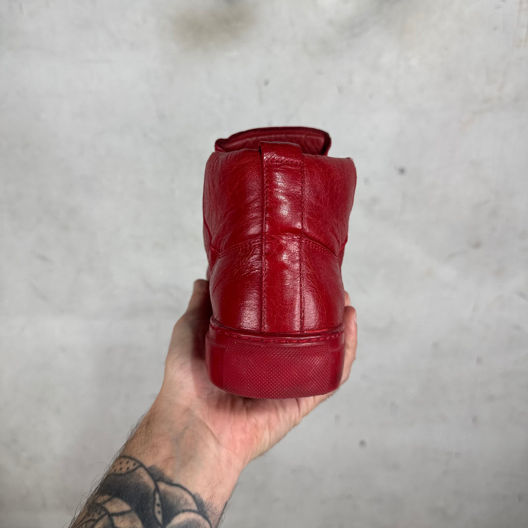 Balenciaga Red Tumbled Leather Arenas
