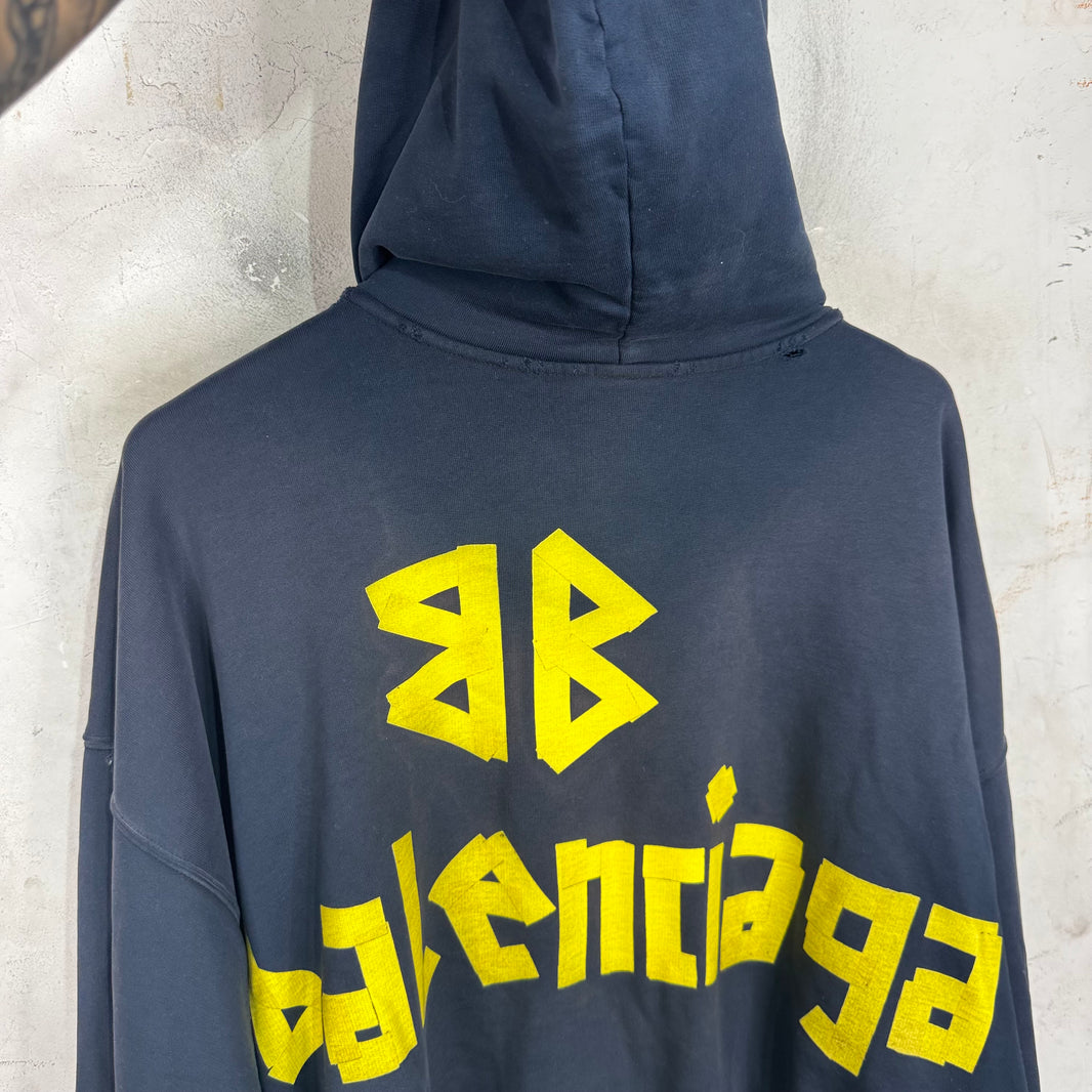 Balenciaga Navy Tape Logo Hoodie