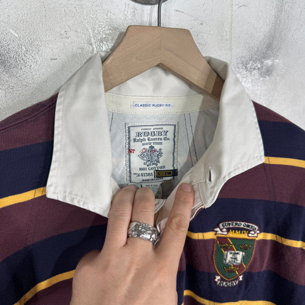 Ralph Lauren Rugby Brown Striped Crest #2 L/S Polo